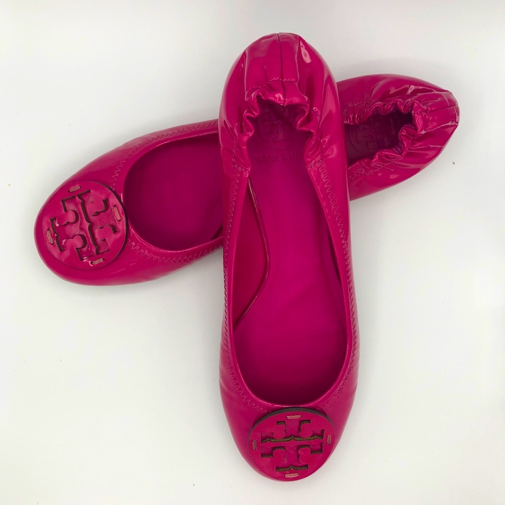 **RARE** TORY BURCH HIBISCUS PINK PATENT LEATHER REVA FLATS